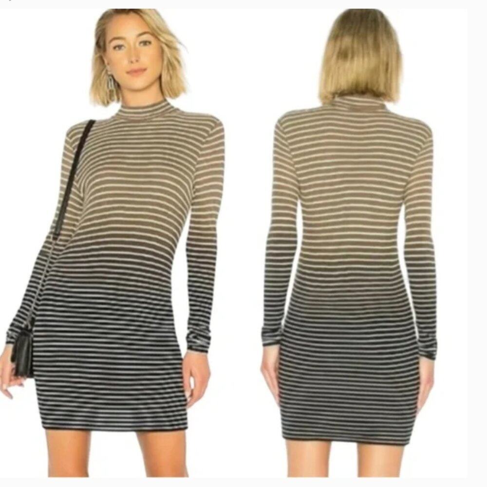 ATM Long Sleeve Micro Ribbed Drip Dyed Mock Neck Sweater Dress